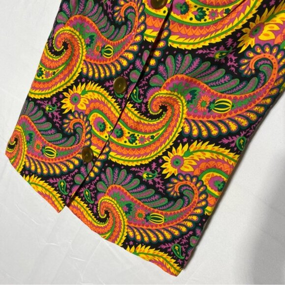 Vintage 60/70s Leisure Lady Bold Colourful Paisley Sleeveless Button Front Top S - Picture 9 of 12